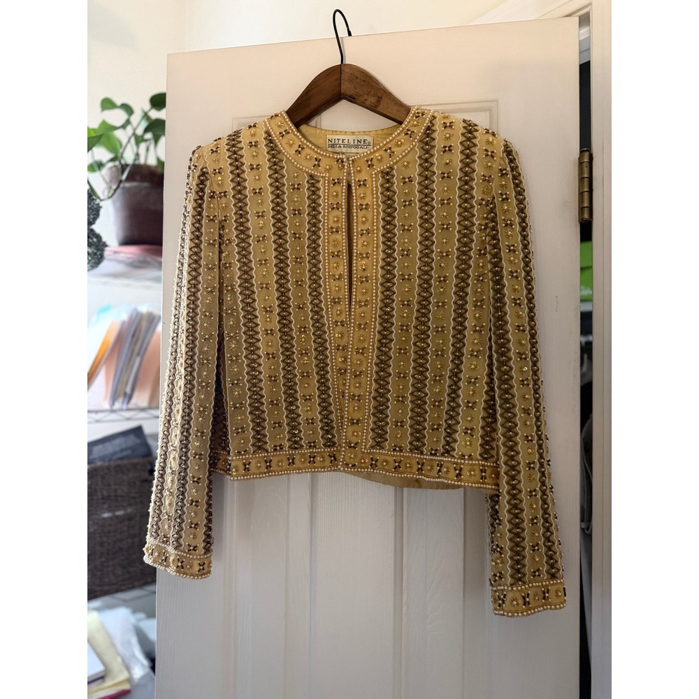 Vintage Niteline Della Roufogali Women's Silk Beaded Sequin Jacket Cropped/Glam